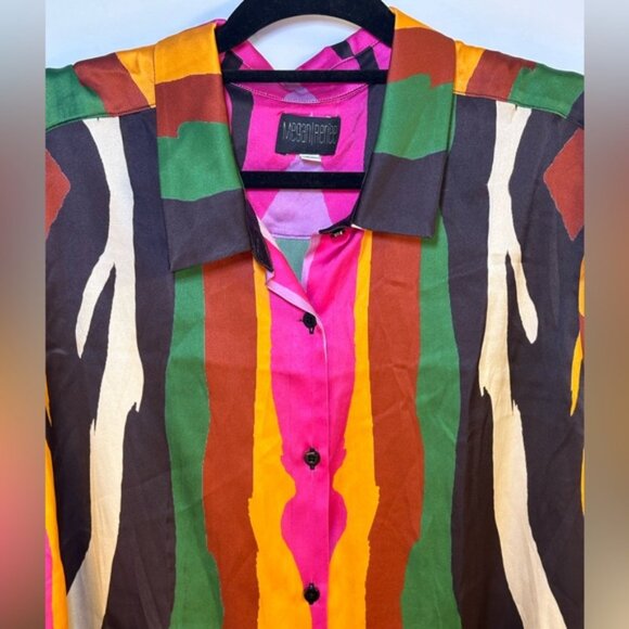 $138 Megan Renee, Organic Silk Button Up Blouse - Plus Size 2X - Colorful & Soft - Picture 3 of 9